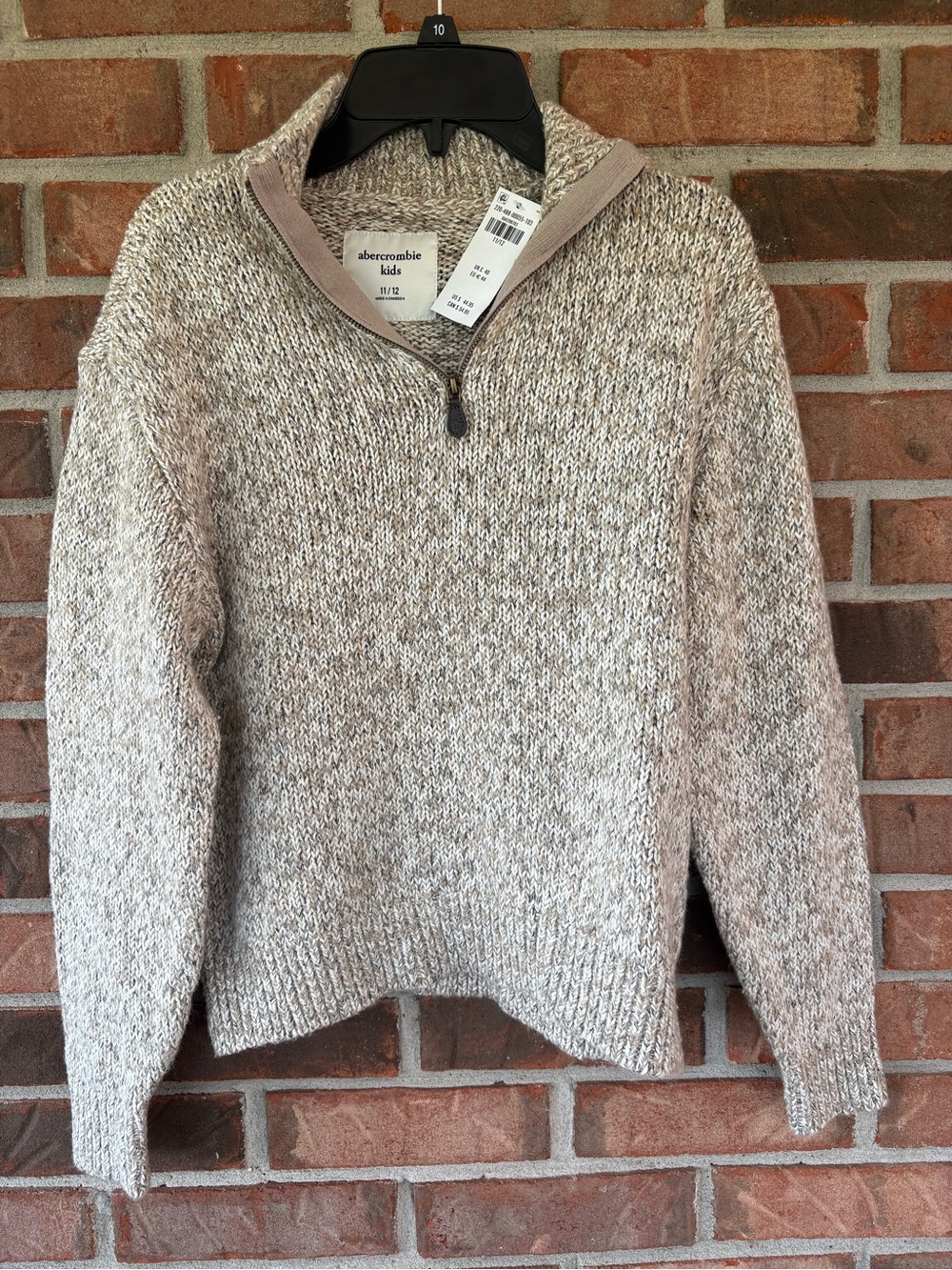 NWT Abercrombie kids beige marled quarter-zip sweater